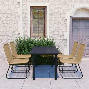 Conjunto de Comedor de Roble con Ratán Sintético Negro y Acero con Recubrimiento en Polvo y Vidrio para Uso en Jardín - Product Image 1