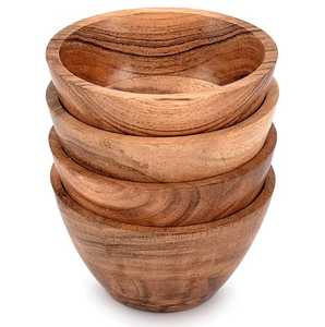 Bol à salade en bois massif segmenté, plat rond en bois pour servir les fruits, vaisselle de cuisine écologique - Product Image 3