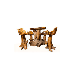 Ensemble de table de bar rustique en racine de teck avec tabourets à dossier faits à la main, design antique, hôtels, villas, complexes hôteliers, cafés, salons, ARTERRA - Product Image 3