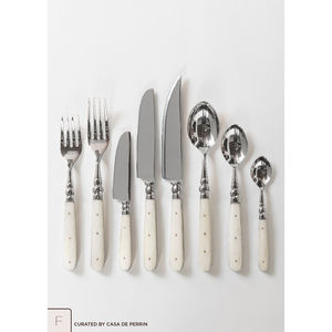 Ensemble de couverts vintage en métal doré, vaisselle moderne en acier inoxydable avec manches en teck, au meilleur prix - Product Image 3