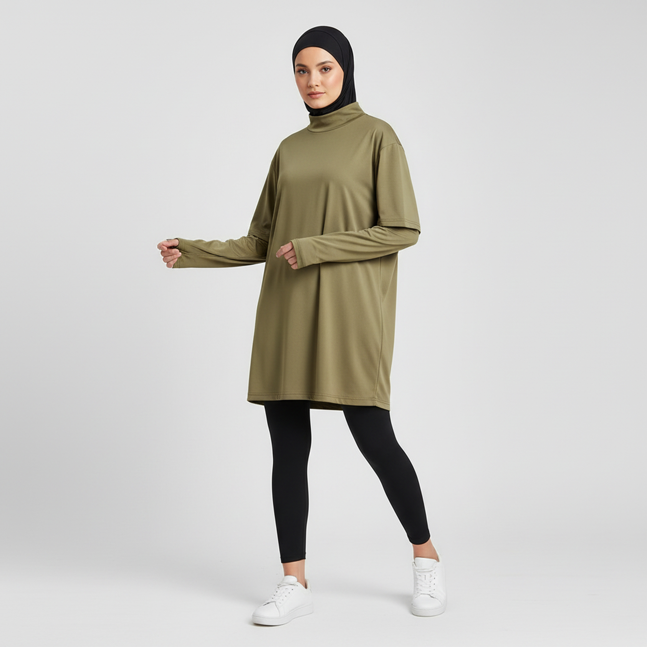 Effortlessly Stylish Modest Muslim Women's Sports Shirt Drop Shoulder Design Thumbhole Sleeves + Breathable Fabric Fitness