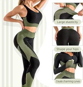 Ensembles de tenues de sport sans couture pour femmes, 3 pièces, vêtements de yoga, leggings et soutien-gorge de sport extensible, fitness - Product Image 2