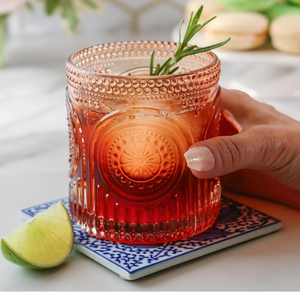 Verres à boire dorés à motif floral rétro, verrerie vintage perlée, verres texturés pour eau et cocktails, verres cadeaux pour les fêtes - Product Image 5