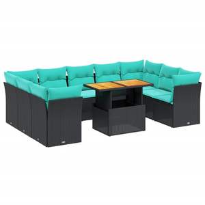 Juego de sofás de patio de ratán sintético negro de 10 piezas con cojines, conjuntos de jardín - Product Image 2