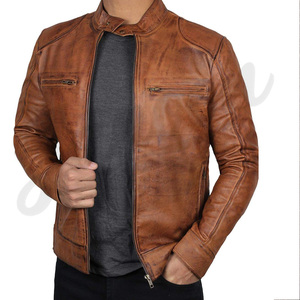 Veste en cuir pour moto pour hommes, veste zippée décontractée de style streetwear, veste vintage rétro pour motards, pour streetwear Fashi - Product Image 3