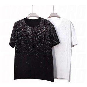 เสื้อยืดคอกลมแขนสั้นประดับเพชรสีดำ แฟชั่นสตรีทแวร์สำหรับงานปาร์ตี้ - Product Image 3