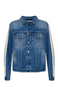 Veste en jean délavé pour homme avec bandes latérales crème, boutonnée, coupe décontractée, style automne, en coton tissé - Product Image 3