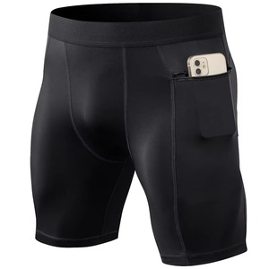 Pantalones Cortos de Compresión Personalizados al por Mayor para Hombre, de Canalé Medio, Impermeables, de Lana, de Secado Rápido, Transpirables, para Gimnasio, Correr, Fitness y Deportes - Product Image 1