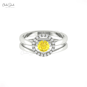 Popular Supplier Genuine 5mm Round Cut Yellow Sapphire Detachable <b>Ring</b> with 14k Solid Gold Diamond Open <b>Circle</b> Wedding <b>Ring</b> - Product Image 2