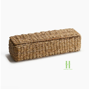 Handmade <b>Rustic</b> Rattan Woven Storage Basket Rectangle Natural Plant Fiber Organizer with Lid for Living Room Neatening Use - Product Image 4