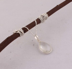 925 Sterling Silver Crystal Pendant Natural Clear Quartz Gemstone <b>Necklace</b> Handmade Artisan Jewelry Wholesale Vintage <b>Boho</b> Style - Product Image 1