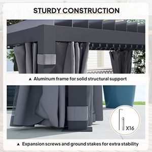 Pergola Retrattile da Esterno 3x4m con Tetto a Lamelle Parasole e Tende a Rete Grigio Scuro - Product Image 5