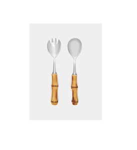 Paire de serveurs à salade modernes en acier inoxydable plaqué or de luxe, avec poignée décorative et construction à poids équilibré, pour les réceptions - Product Image 5