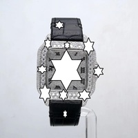 Montre rectangulaire de luxe en acier inoxydable, bracelet en cuir incrusté de diamants, mouvement à quartz analogique avec verre saphir