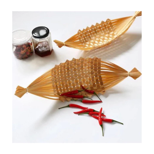 Vietnamese Bamboo Storage Basket Handcrafted Natural Woven Vintage <b>Boat</b> Shape Eco-Friendly Multifunction for Hotel Restaurants - Product Image 1