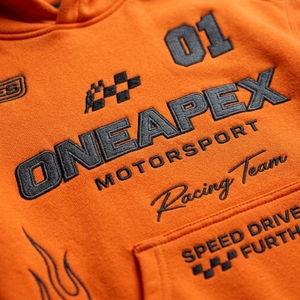Conjunto Deportivo de Sudadera con Capucha y Pantalones Deportivos Extra Grandes para Hombre, Color Naranja, Estilo Motorsport, One Apex Racing Streetwear, 2 Piezas - Product Image 6