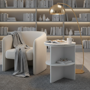PKP FURNITURE Modern Minimalist Bedroom <b>Side</b> <b>Table</b> With <b>Marble</b> Top And Shelf <b>White</b> Finish Floor Mount Design - Product Image 6