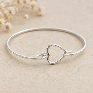 Heart Shape Silver Plated Cuff <b>Bracelet</b> Romantic Open Design Unisex Adjustable Alloy Bangle Jewelry Gift - Product Image 2