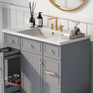 Lavabo da bagno rettangolare bianco 36x18 pollici in resina con 3 fori, compatibile solo con rubinetto a 4 pollici per mobile lavabo - Product Image 5