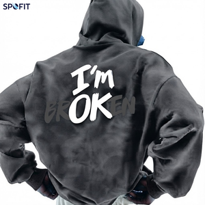 เสื้อฮู้ดดี้โอเวอร์ไซส์พิมพ์ลาย I'm Broken สไตล์สตรีทแวร์สำหรับทุกเพศ รับผลิตตามสั่ง (OEM) พร้อมสกรีนโลโก้ตามต้องการ ขายส่ง - Product Image 6