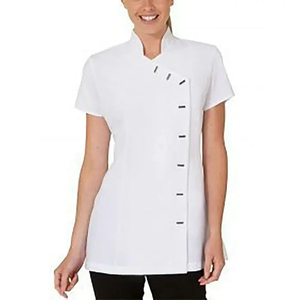Uniforme Médico Unisex Blanco de Manga Corta con Cierre Asimétrico de Broches, Tejido de Spandex/Poliéster, para Detección de Agujas - Product Image 4