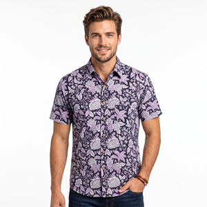 Camisa de Manga Corta con Botones y Estampado Floral 100% Algodón para Hombre, Ropa Casual de Verano - Product Image 1