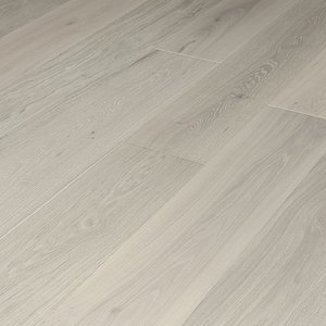 Parquet en chêne massif moderne, finition lisse, ton gris clair, motif de grain de bois naturel - Product Image 2