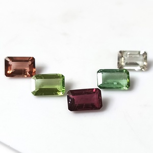 พลอยทัวร์มาลีนแซมเบียสีพาสเทลหลากสีธรรมชาติขนาด 6x9 มม. น้ำหนัก 8.80 กะรัต ทรงเหลี่ยมมรกต ชุด 5 เม็ด/คู่ พร้อมพลอยแซฟไฟร์ - Product Image 6
