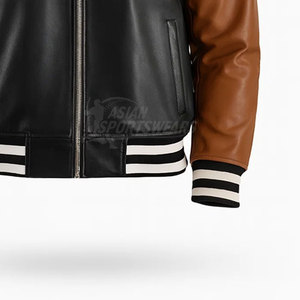 Chaquetas Varsity de Cuero para Uso Diario Informal, Corte Estándar, Cómodas, con Puños Acanalados - Product Image 5