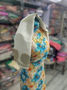Sky Blue Floral Woven Plain Girls' <b>Wedding</b> Dress with White <b>Shawl</b> | Elegant Traditional Party & Occasion Wear - Product Image 2