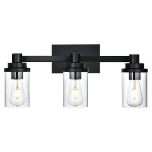 Lampada da Bagno Nera a 3/4 Luci con Paralume in Vetro Trasparente per Specchi e Mobili da Bagno - Product Image 2