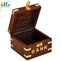 Tirelire en bois artisanale, coffre au trésor, boîte à monnaie avec serrure, tirelire vintage, boîte de rangement décorative, décoration d'intérieur, cadeau