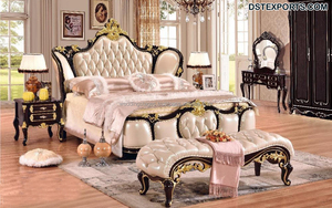 Juego de cama y dormitorio de artesanía de diseñador, impresionante mueble de dormitorio tallado a mano, lujoso, dorado - Product Image 6