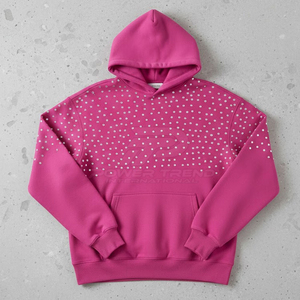 Ensemble de survêtement pour homme en coton épais de qualité supérieure avec strass, comprenant un sweat à capuche et un pantalon de jogging, design décoratif en strass, coupe confortable et décontractée - Product Image 6