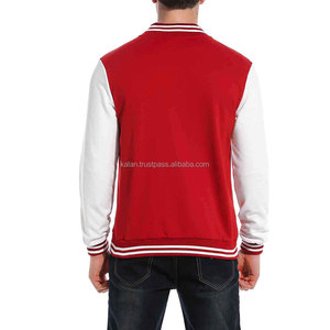 <b>Men's</b> Red White Varsity <b>Jacket</b> Casual Fleece <b>Baseball</b> Coat Turn-down Collar Button Closure Cotton <b>Jacket</b> - Product Image 3
