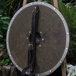 Bouclier Viking Rouge en Tissu Ahmad avec Motif Dragon Doré, 24 Pouces, Rond, Décoratif, Fait Main, en Contreplaqué et Acier Carbone - Product Image 2