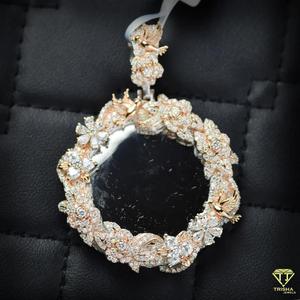 Collar de Diseño con Colgante Circular Floral, Diamante Cultivado en Laboratorio, Estilo Hip Hop, Joyería de Lujo - Product Image 4