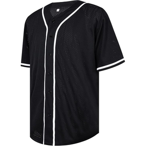 Maillot de baseball en mesh noir ventilé avec bande blanche, uniforme d'équipe personnalisé et équipement de sport respirant - Product Image 1