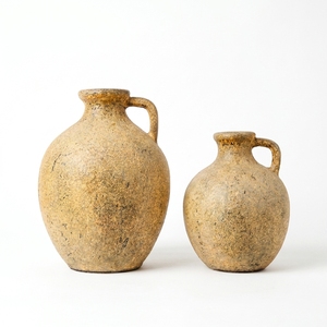 Mariposa S Distressed Patina Yellow Rustic Terracotta Clay Handmade Handcrafted <b>Ceramic</b> Jug <b>Vase</b> Decorative Tabletop Hotel Use - Product Image 1