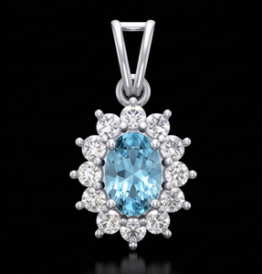 Collar de Lujo con Colgante Ovalado Azul Elegante con Diamantes Cultivados en Laboratorio |   Colgante Halo |   Joyería Fina Clásica - Product Image 1