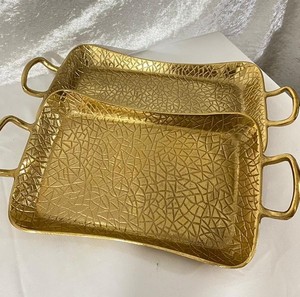 Aesthetic Metal Vanity Tray With Bow Handle Rectangle Organizer Serving Platter for Bathroom <b>Coffee</b> Dining <b>Table</b> Kitchen Counter - Product Image 5