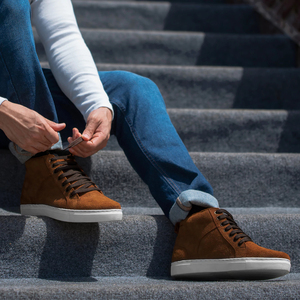 Wholesale Stylish High <b>Top</b> Brown Suede Genuine Leather Sneakers for Men Casual Fashion High Quality OEM Brand Men's Dress Shoes - Product Image 6