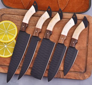 Ensemble de couteaux de chef professionnels en acier inoxydable avec revêtement en poudre noire, manches en os et bois de rose, cinq pièces, fabrication artisanale sur mesure, OEM - Product Image 2