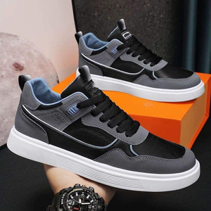 Men's Gray Synthetic Sneakers With Blue Accents Rubber Outsole EVA Midsole Casual <b>Walking</b> Shoes - Product Image 3