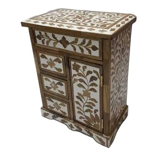 High quality buffalo Bone Inlay table 4 Drawers 1 door Look Bedside bone inlay Table manufacturer wholesale Indian craft