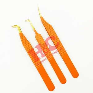 Nuevas Pinzas con Punta Dorada para Extensión de Pestañas, Pinzas de Volumen Inferior para Pestañas de Visón, Pinzas Naranjas Sostenibles de Acero Inoxidable con Logo - Product Image 4