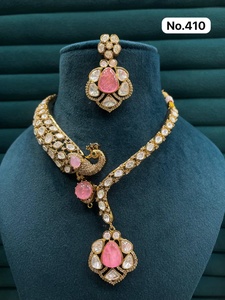 R.K. EXPORT Gold Plated <b>Brass</b> Ethnic Pendant <b>Necklace</b> & Matching Earrings Set Zircon Stones for Women's Wedding Party Occasions - Product Image 1
