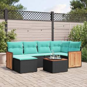 Set Divano da Esterno a 7 Pezzi in Polyrattan Nero con Cuscini - Elegante Arredamento da Giardino - Product Image 1
