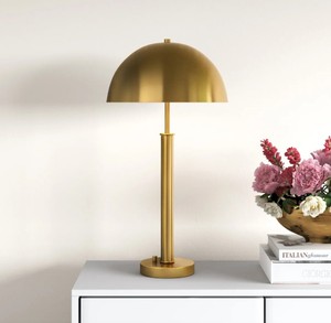 Gold Metal Dome Table Lamp | Modern Slim Base <b>Desk</b> Lamp | Luxury Contemporary Home Lighting - Product Image 3