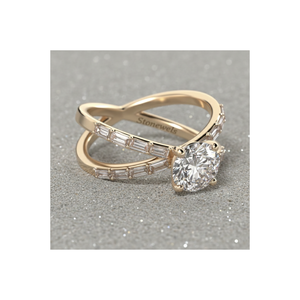 Stonewels Blossom Vintage-Style Lab Grown Diamond Engagement <b>Ring</b> Criss Cross <b>Split</b> Shank Baguette Side Stones 14K Gold for - Product Image 1